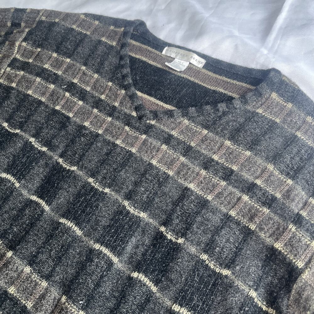 Geoffrey Beene Mens Wool & Angora Sweater Crewneck Size L Gray Texture Knit